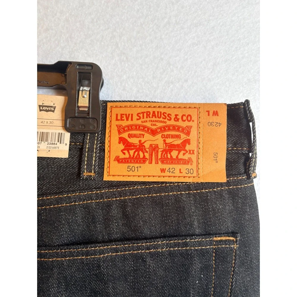 Levis‎ 501 Original Shrink-to-Fit Mens Jeans 42x30 Dark Indigo Rigid NWT